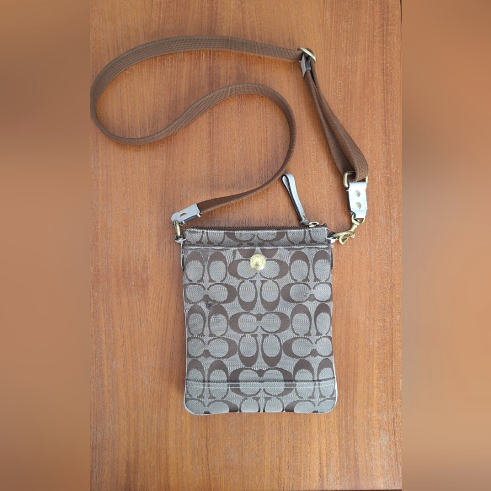Vintage Coach Monogram Canvas Swingpack Crossbody Bag Signature Brown